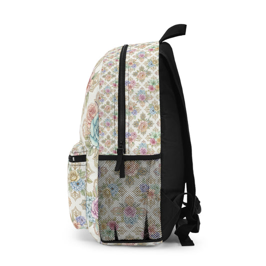 Floral Vintage Damask Backpack – Pastel Rose Pattern School & Travel Bag, Christian
