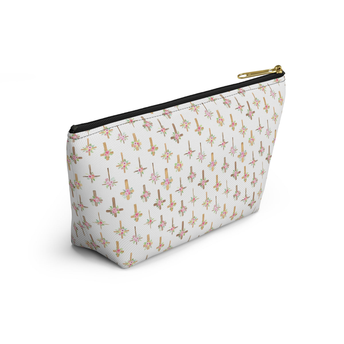 Pastel Floral Cross Pattern, Accessory Pouch, Christian Gift, Church Bag
