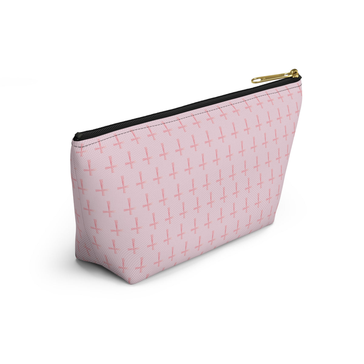 Pink Cross Pattern, Accessory Pouch, T-Bottom Zipper, Cosmetic Bag, Christian Gift