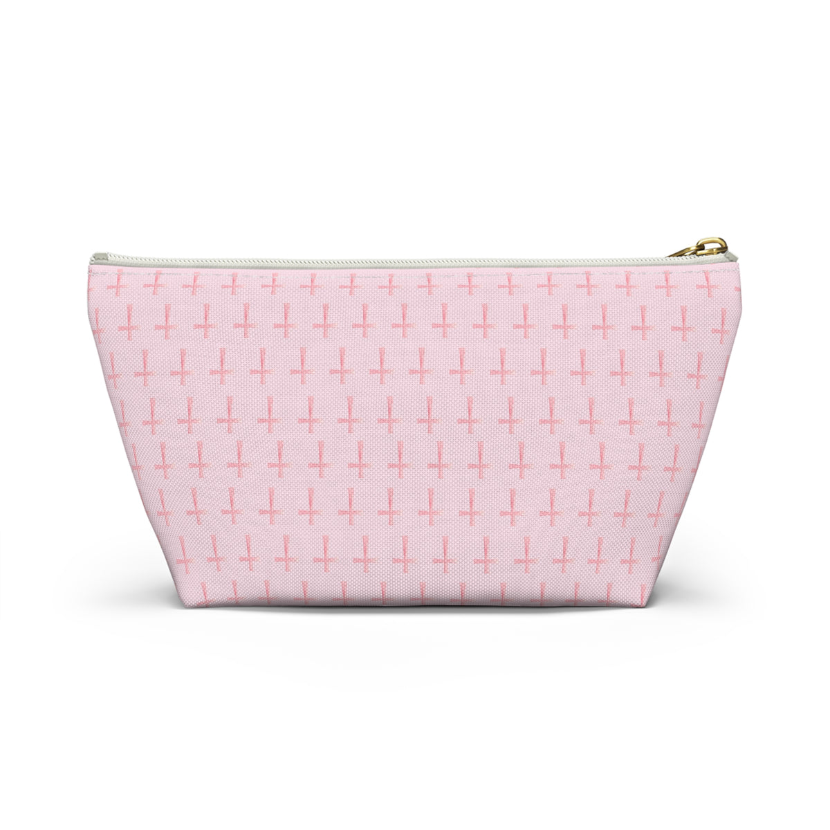 Pink Cross Pattern, Accessory Pouch, T-Bottom Zipper, Cosmetic Bag, Christian Gift