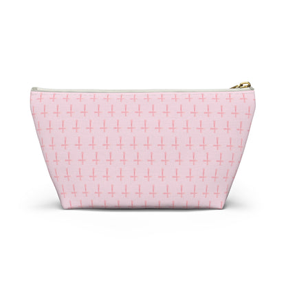 Pink Cross Pattern, Accessory Pouch, T-Bottom Zipper, Cosmetic Bag, Christian Gift