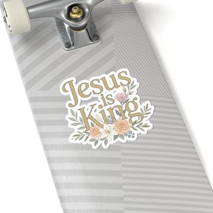 Floral "Jesus is King" Kiss-Cut Stickers