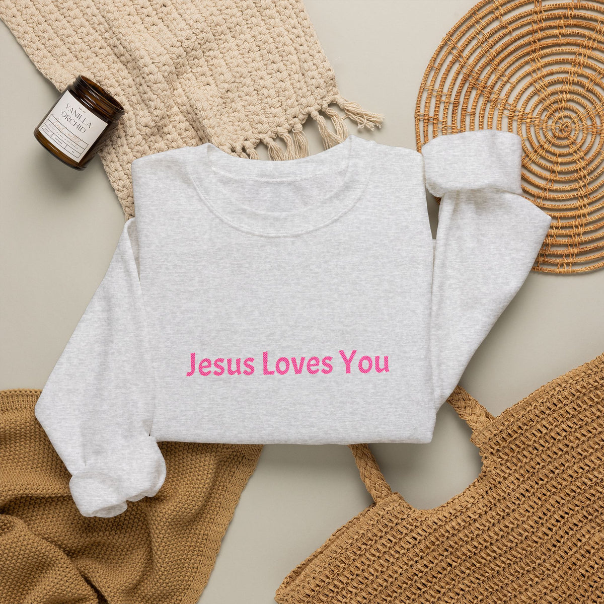 Jesus Loves You Embroidered Crewneck Sweatshirt | Religious Faith Tee, Christian Clothing