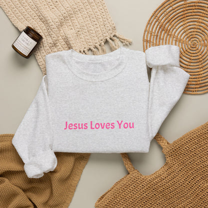 Jesus Loves You Embroidered Crewneck Sweatshirt | Religious Faith Tee, Christian Clothing