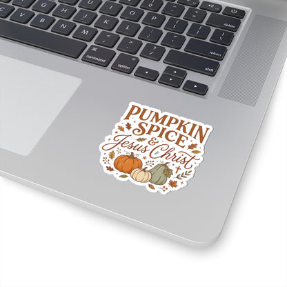 Pumpkin Spice & Jesus Christ Sticker — Fall Faith Vinyl Kiss-Cut Sticker
