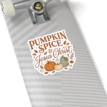 Pumpkin Spice & Jesus Christ Sticker — Fall Faith Vinyl Kiss-Cut Sticker
