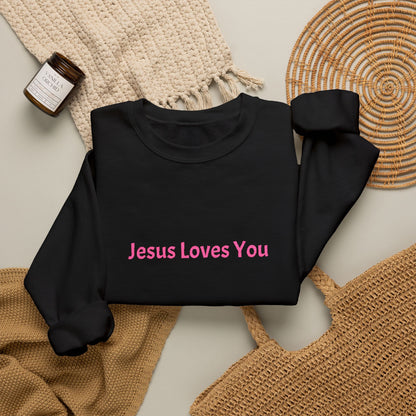 Jesus Loves You Embroidered Crewneck Sweatshirt | Religious Faith Tee, Christian Clothing