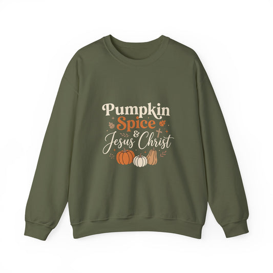 Pumpkin Spice & Jesus Christ Crewneck, Pumpkins and Leaves, Fall Autumn, Cozy Season, Christian, Soft and Comfy