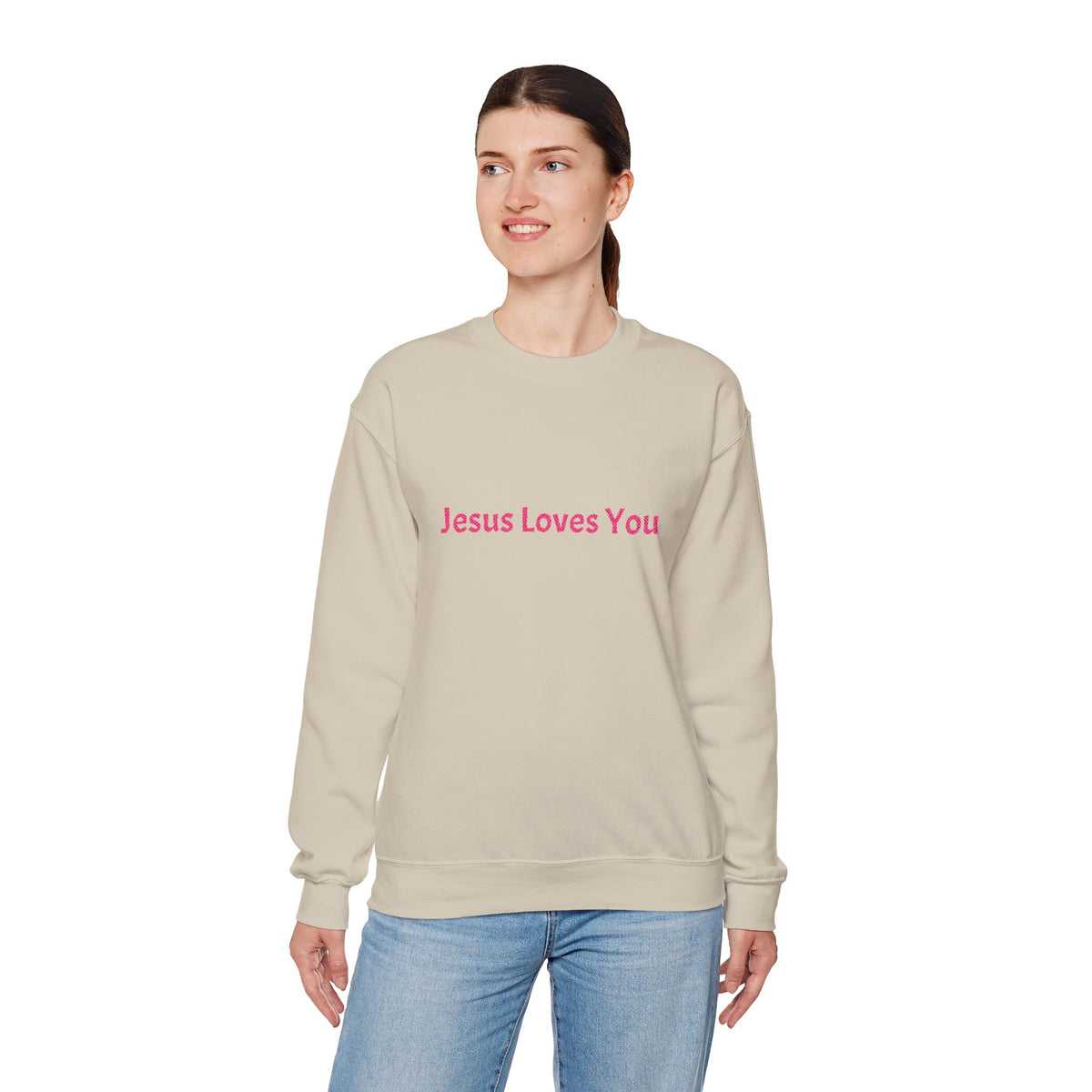Jesus Loves You Embroidered Crewneck Sweatshirt | Religious Faith Tee, Christian Clothing