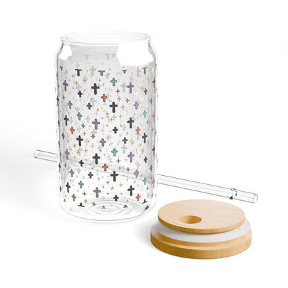 Iridescent Cross Pattern Sipper Glass