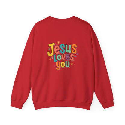 Jesus Loves You Crewneck Sweatshirt | Colorful Retro Faith Design