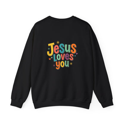Jesus Loves You Crewneck Sweatshirt | Colorful Retro Faith Design