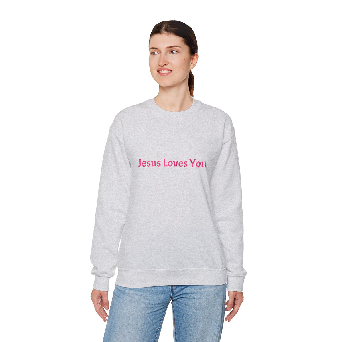 Jesus Loves You Embroidered Crewneck Sweatshirt | Religious Faith Tee, Christian Clothing