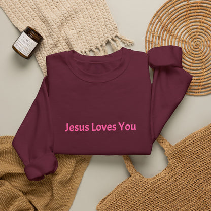 Jesus Loves You Embroidered Crewneck Sweatshirt | Religious Faith Tee, Christian Clothing