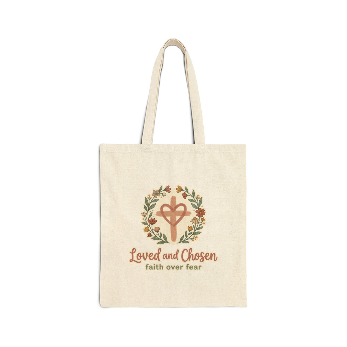 Loved and Chosen cross wreath Tote Bag | faith over fear