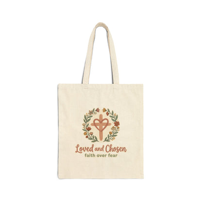 Loved and Chosen cross wreath Tote Bag | faith over fear