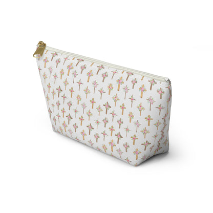 Pastel Floral Cross Pattern, Accessory Pouch, Christian Gift, Church Bag