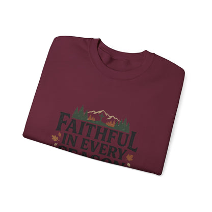 Faithful in Every Season Sweatshirt, Scripture, Nature Mountain, Cross Design, Christian, Men