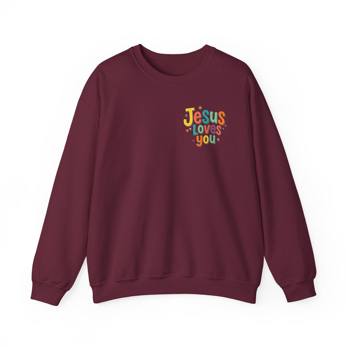 Jesus Loves You Crewneck Sweatshirt | Colorful Retro Faith Design