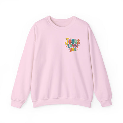 Jesus Loves You Crewneck Sweatshirt | Colorful Retro Faith Design