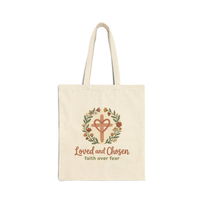 Loved and Chosen cross wreath Tote Bag | faith over fear