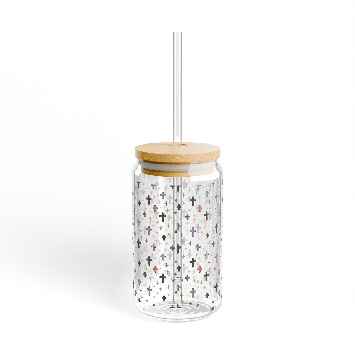 Iridescent Cross Pattern Sipper Glass