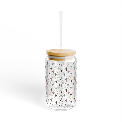 Iridescent Cross Pattern Sipper Glass
