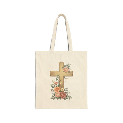 Jesus Is King Tote Bag | Floral Cross Christian Canvas Tote