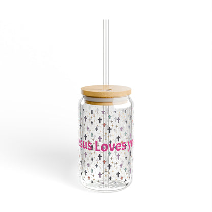 Jesus Loves You Sipper Glass | 16oz Cross Pattern Tumbler