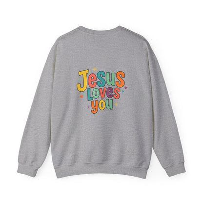 Jesus Loves You Crewneck Sweatshirt | Colorful Retro Faith Design