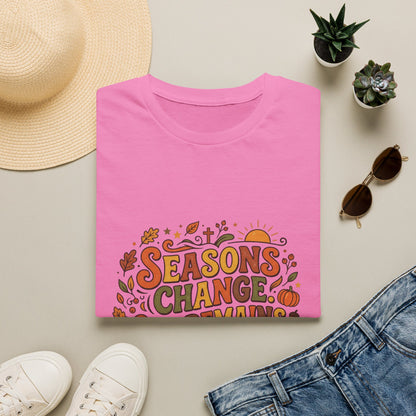 Seasons Change God Remains T-Shirt — Autumn Faith Tee (Hebrews 13:8), Scripture, Christian, Fall