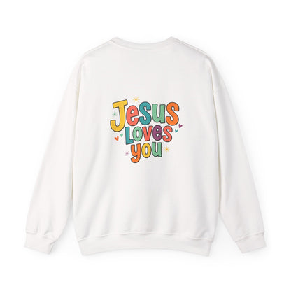 Jesus Loves You Crewneck Sweatshirt | Colorful Retro Faith Design
