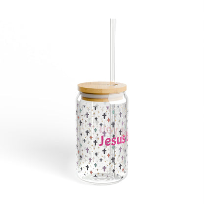 Jesus Loves You Sipper Glass | 16oz Cross Pattern Tumbler