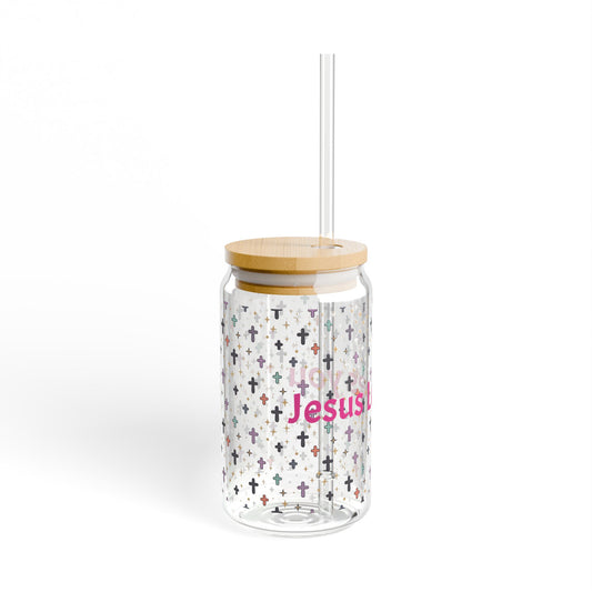 Jesus Loves You Sipper Glass | 16oz Cross Pattern Tumbler