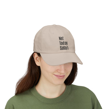 Not Today Satan Dad Cap — Embroidered Cross Baseball Hat Christian