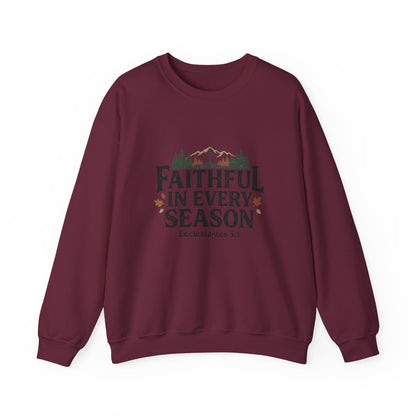 Faithful in Every Season Sweatshirt, Scripture, Nature Mountain, Cross Design, Christian, Men