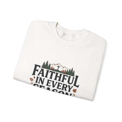 Faithful in Every Season Sweatshirt, Scripture, Nature Mountain, Cross Design, Christian, Men