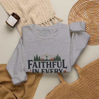 Faithful in Every Season Sweatshirt, Scripture, Nature Mountain, Cross Design, Christian, Men