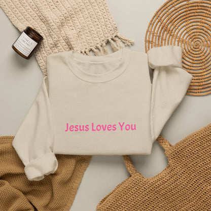 Jesus Loves You Embroidered Crewneck Sweatshirt | Religious Faith Tee, Christian Clothing