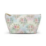 Floral Cross Accessory Pouch — Pastel Keepsake Makeup Bag, Christian
