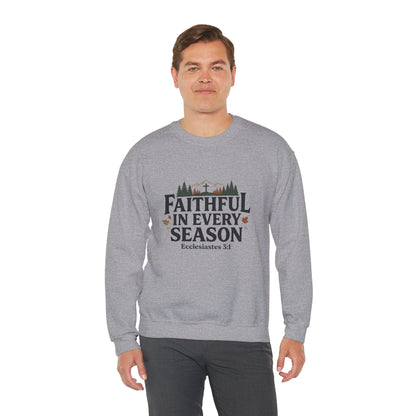 Faithful in Every Season Sweatshirt, Scripture, Nature Mountain, Cross Design, Christian, Men