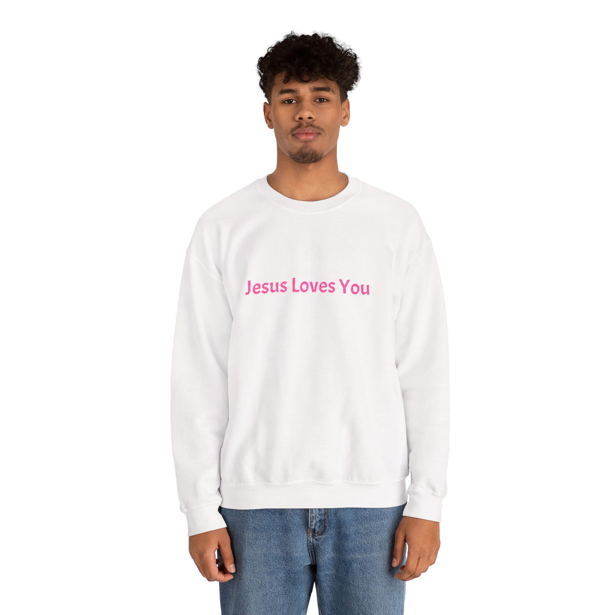 Jesus Loves You Embroidered Crewneck Sweatshirt | Religious Faith Tee, Christian Clothing