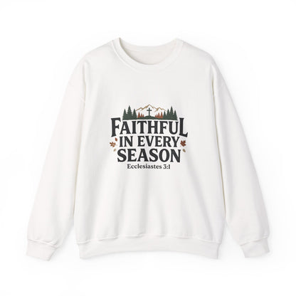 Faithful in Every Season Sweatshirt, Scripture, Nature Mountain, Cross Design, Christian, Men