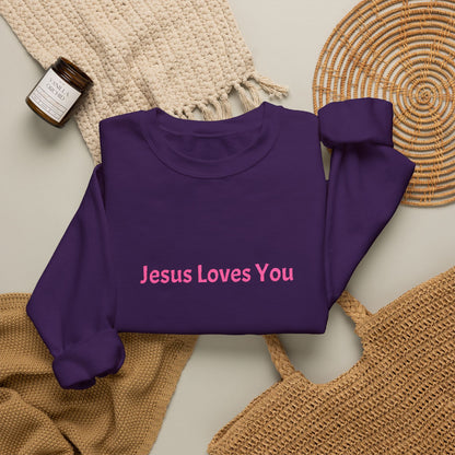 Jesus Loves You Embroidered Crewneck Sweatshirt | Religious Faith Tee, Christian Clothing