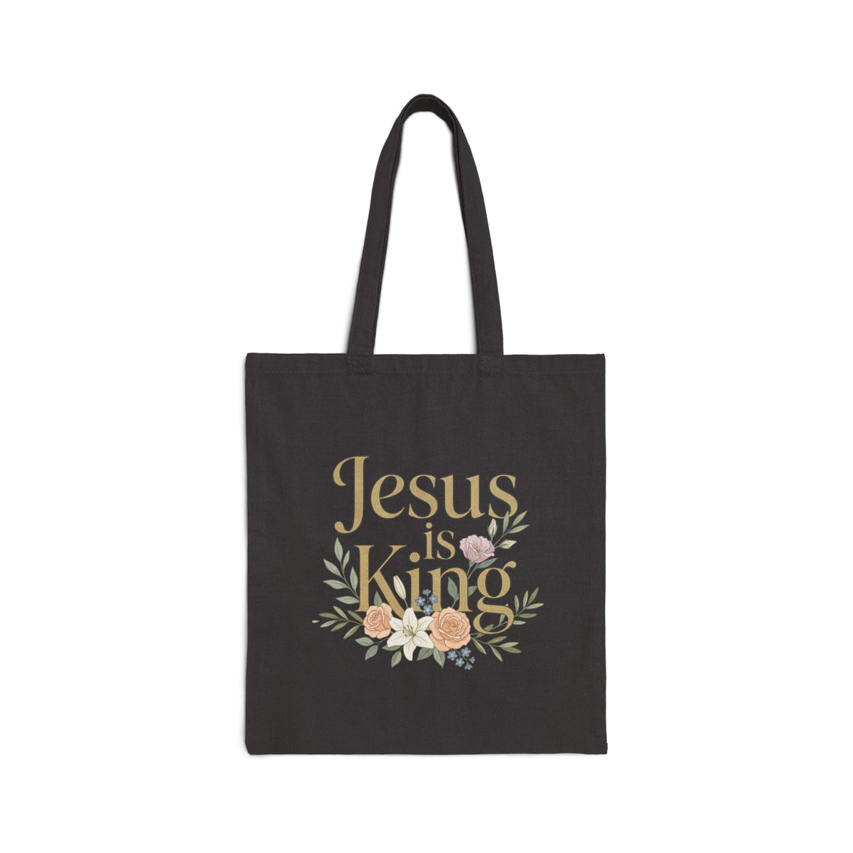 Jesus Is King Tote Bag | Floral Cross Christian Canvas Tote