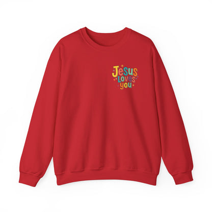 Jesus Loves You Crewneck Sweatshirt | Colorful Retro Faith Design