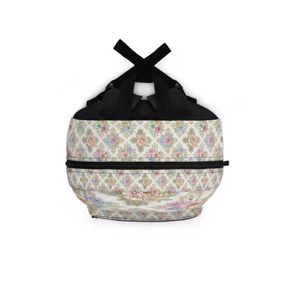 Floral Vintage Damask Backpack – Pastel Rose Pattern School & Travel Bag, Christian