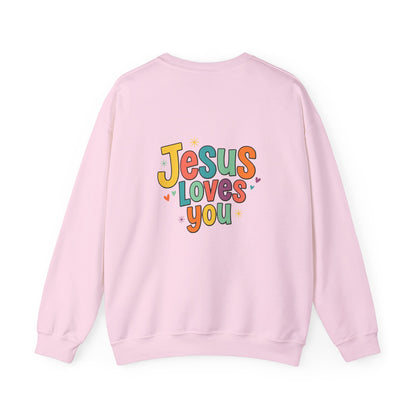 Jesus Loves You Crewneck Sweatshirt | Colorful Retro Faith Design