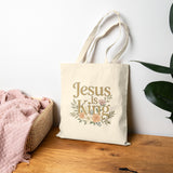 Jesus Is King Tote Bag | Floral Cross Christian Canvas Tote
