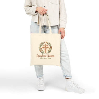 Loved and Chosen cross wreath Tote Bag | faith over fear
